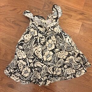 Tommy Bahama 2T Beige And Black Linen Dress With Matching Hair Clip Bow Vacation